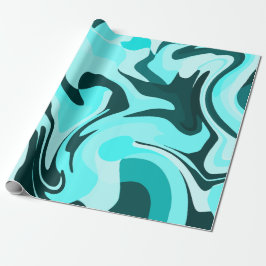 Papel De Presente Design Abstrato de Aqua e Azul Turquesa Girando