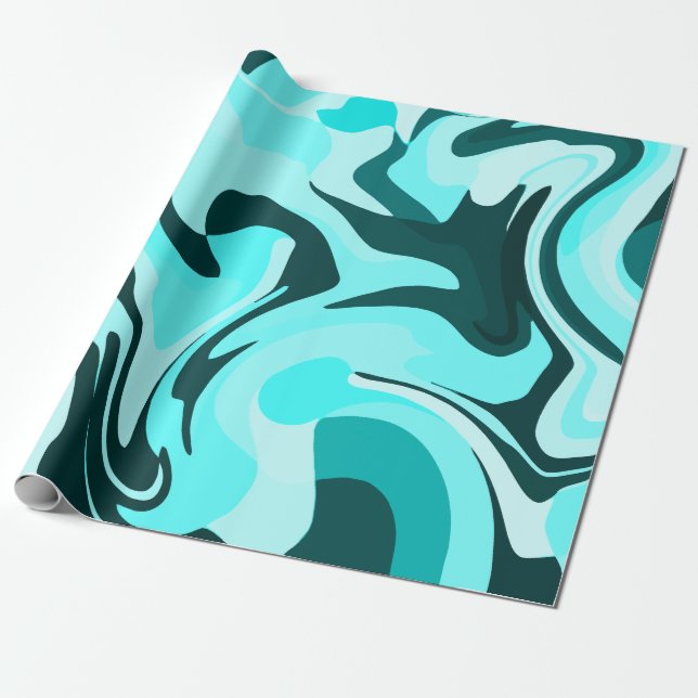 Papel De Presente Design Abstrato de Aqua e Azul Turquesa Girando (Desenrolado)