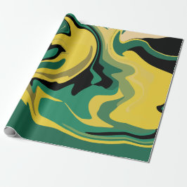 Papel De Presente Design Abstrato Fluido Verde e Amarelo