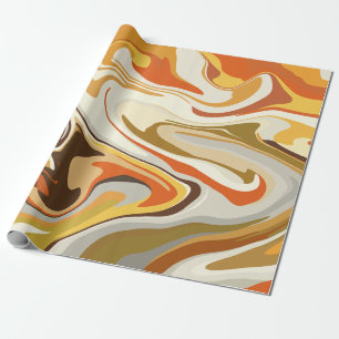Papel De Presente Design Abstrato Giratório Laranja e Bege