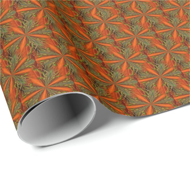 Papel De Presente Design Abstrato Laranja E Verde (Ponta do rolo)