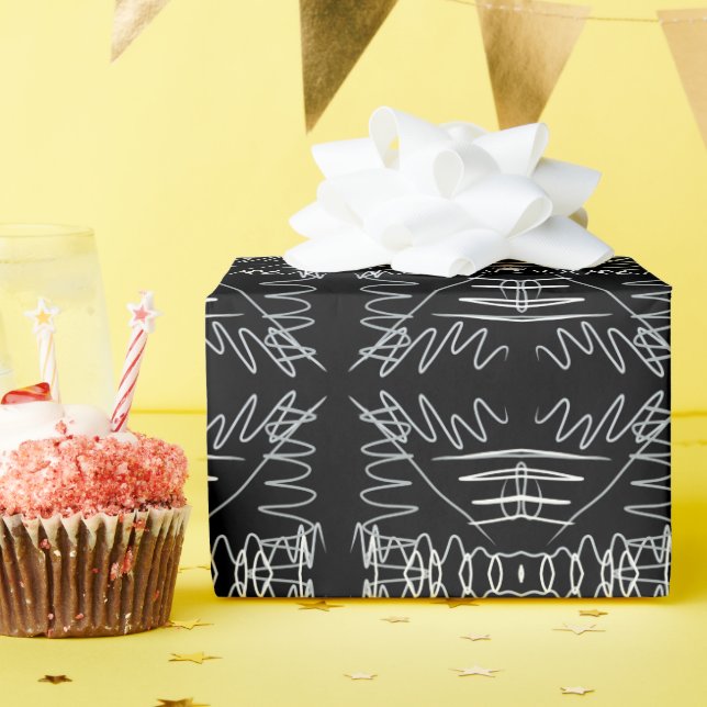Papel De Presente Design abstrato preto e branco (Festa de aniversário)