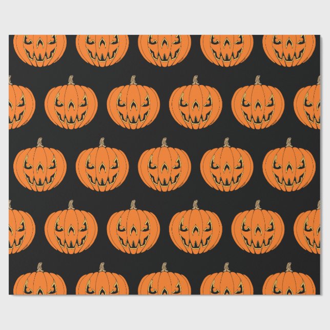 Papel De Presente Design Assustador de Jack-o'-Lantern de Halloween (Aberto)