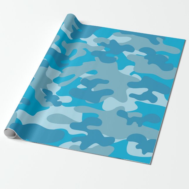 Papel De Presente Design azul e cinzento de Camo (Desenrolado)