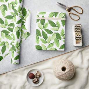 Papel De Presente Design botânico, Folhas (Folha) - Branco Verde