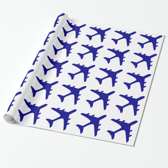 Papel De Presente Design branco azul do avião (Desenrolado)