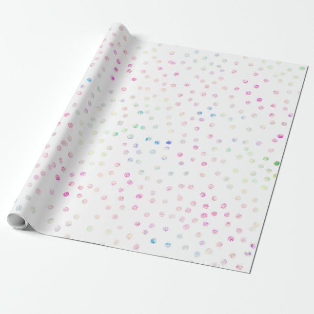 Papel De Presente Design branco de pontos brilhantes iridescentes el (Desenrolado)