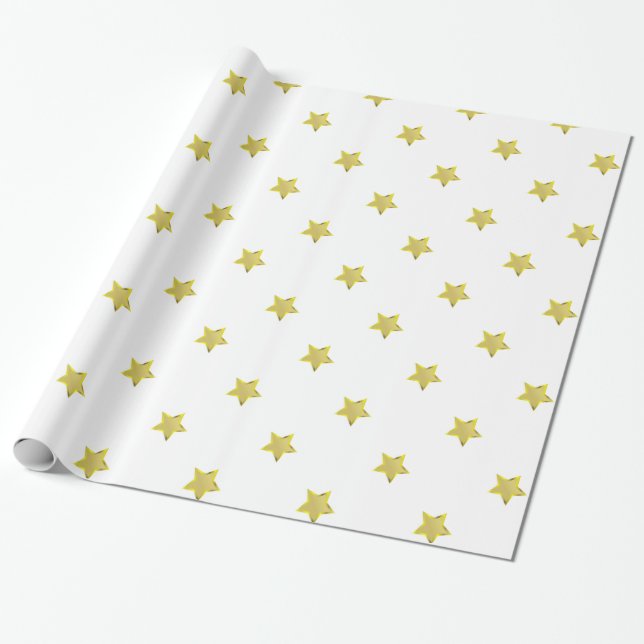 Papel De Presente Design brilhante, Dourada estrela brilhante, branc (Desenrolado)