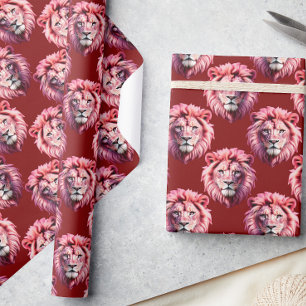 Papel De Presente Design com Cabeça de Leão Rosa Bege 