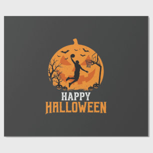 Papel De Presente Design de Abóbora de Basquete no Halloween_1