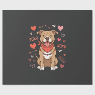 Papel De Presente Design de Amor XOXO do Cão Pitbull no Dia dos Namo