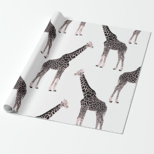 Papel De Presente Design de animais de girafa rosa e preto