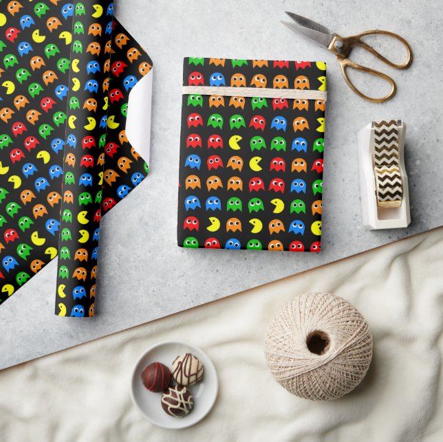 Papel De Presente Design de Aniversário de Arcade Gamer Pixel Ghost (Artesanato)