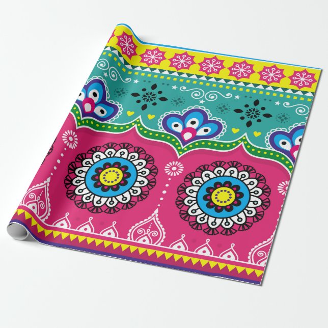 Papel De Presente Design de arte de caminhões indiana e paquistanesa (Desenrolado)