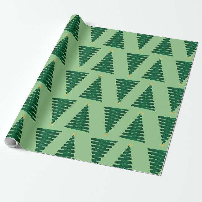 Papel De Presente Design de Árvore de Natal Verde Brilhante (Desenrolado)