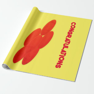 PAPEL DE PRESENTE DESIGN DE BALÃO DE FELICITAÇÃO VERMELHO E AMARELO