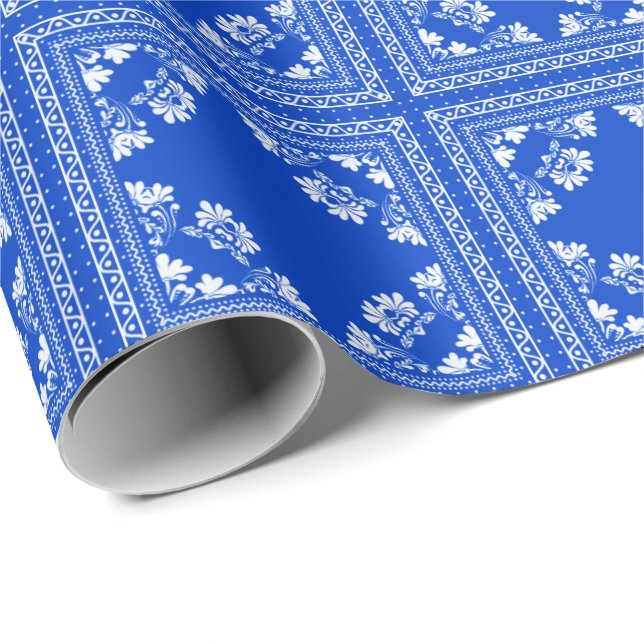 Papel De Presente Design de bandana azul e branca (Ponta do rolo)