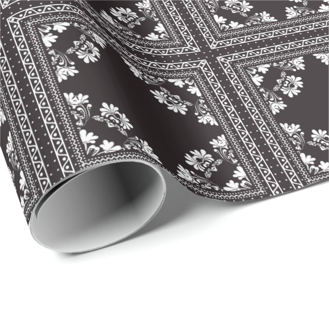 Papel De Presente design de bandana preto e branco (Ponta do rolo)