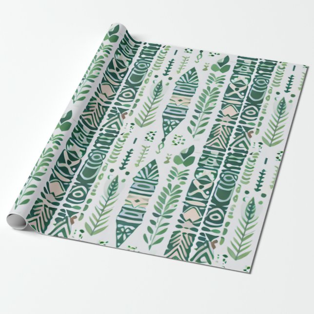 Papel De Presente Design de boho verde (Desenrolado)
