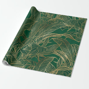 Papel De Presente Design de Botânica da Dourada Folhagem Verde Mode