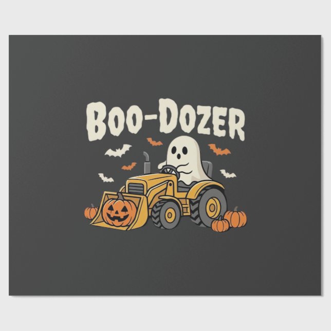 Papel De Presente Design de Bulldozer Fantasma de Halloween Boo-Doze (Aberto)