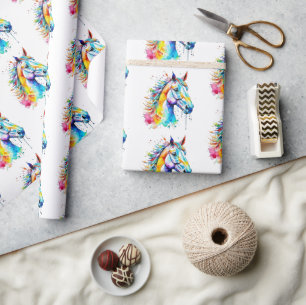 Papel De Presente Design de cabeça de cavalo de coloração aquosa col