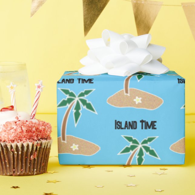Papel De Presente Design de Cartoon da Ilha Tropical Palm Tree Getaw (Festa de aniversário)