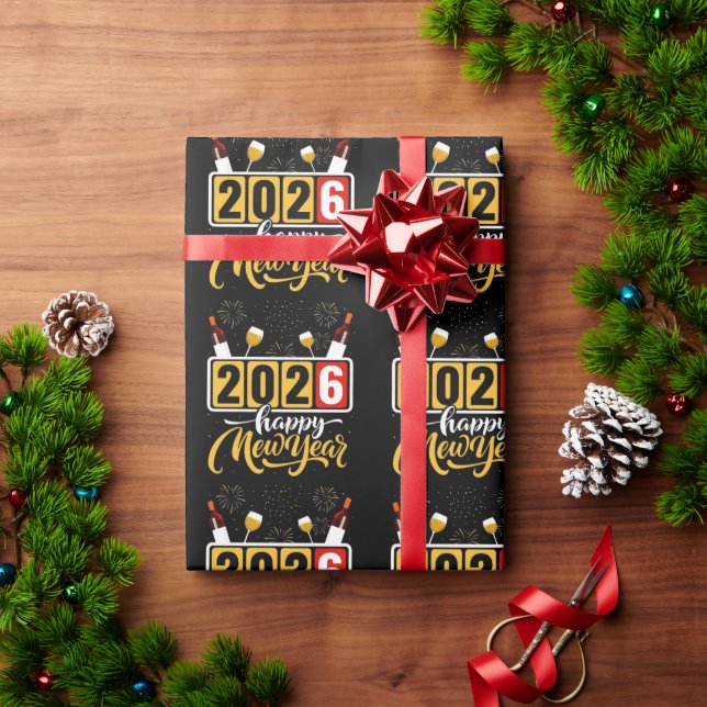 Papel De Presente design de celebração do "Feliz ano novo 2026" (Presente de Natal)