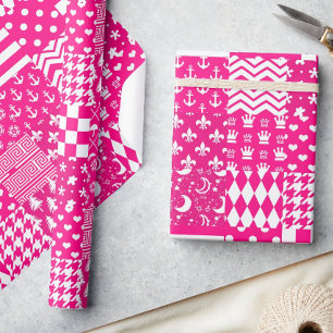 Papel De Presente Design de Correção de Padrões Mistos Brancos Rosa