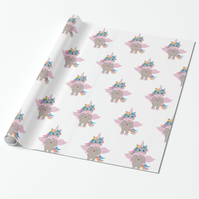 Papel De Presente Design de Cute Rainbow Unicorn (Desenrolado)