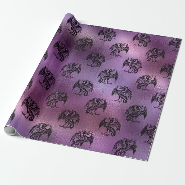 Papel De Presente Design de Dragão Roxo (Desenrolado)