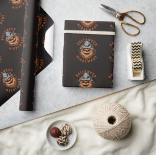 Papel De Presente Design de Espantalho de Abóbora de Halloween
