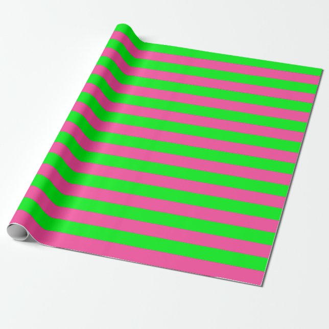 Papel De Presente Design de faixa rosa e verde (Desenrolado)