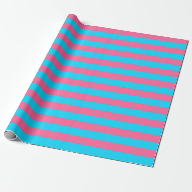 Papel De Presente Design de faixas cor-de-rosa e azul (Desenrolado)