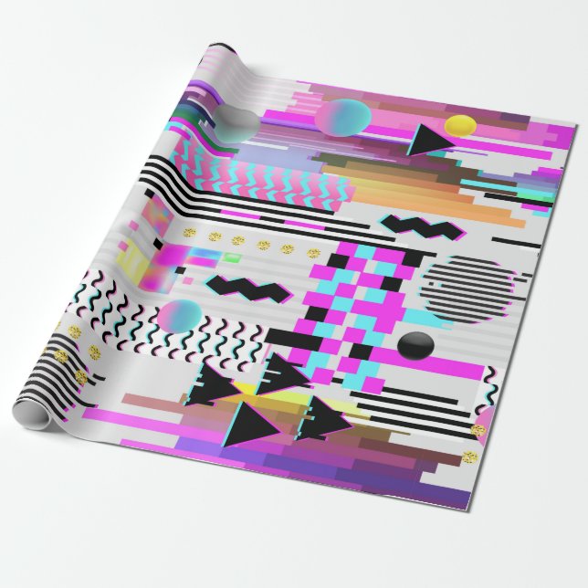 Papel De Presente Design de falha de padrão perfeito. Cyberpunk Digi (Desenrolado)
