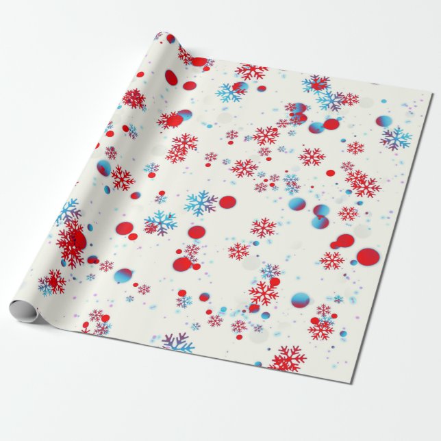 Papel De Presente Design de floco de neve azul e vermelho (Desenrolado)
