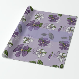 Papel De Presente design de flor branca e roxa