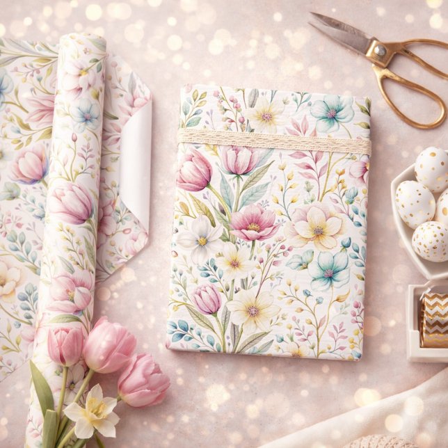 Papel De Presente Design de Flores de Páscoa Botânicas Suaves (Criador carregado)