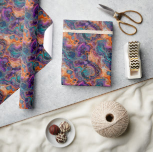 Papel De Presente Design de fluidos com Rich Purples, Laranjas e Blu