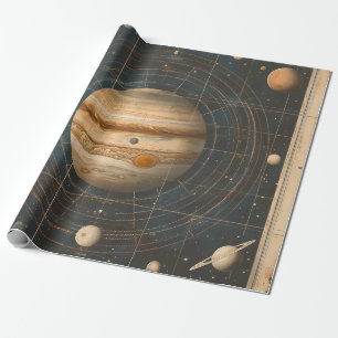 Papel De Presente Design de Gráfico Celestial Centrado em Júpiter