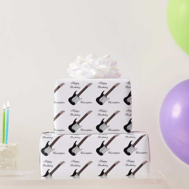 Papel De Presente Design de Guitarra Elétrica de Aniversário (Presentes para festas)