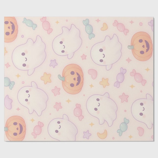 Papel De Presente Design de Halloween Abóbora Kawaii  (Aberto)