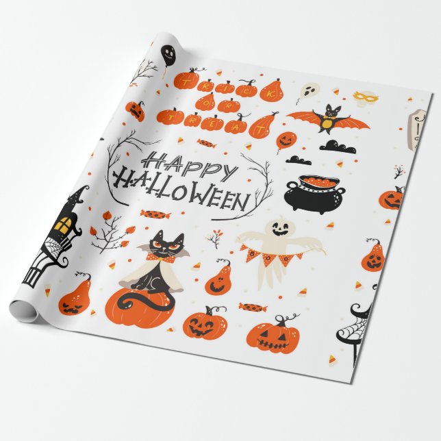 Papel De Presente Design de Halloween. Clipes de Halloween com (Desenrolado)