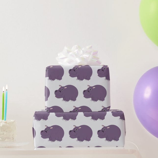 Papel De Presente Design de Hipopótamo Qualquer Cor de Fundo (Presentes para festas)