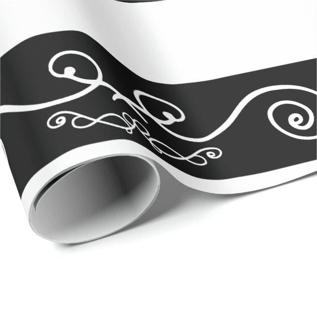 Papel De Presente Design de listras brancas pretas (Ponta do rolo)