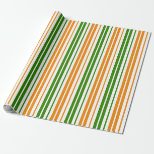Papel De Presente Design de Listras Verticais Laranja Branco Verde