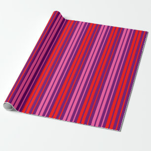 Papel De Presente Design de Listras Verticais Rosa Roxo Vermelho  