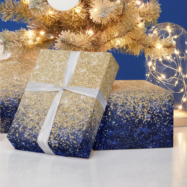 Papel De Presente Design de luxo de Ombre Dourado e azul com brilho (Feriados)