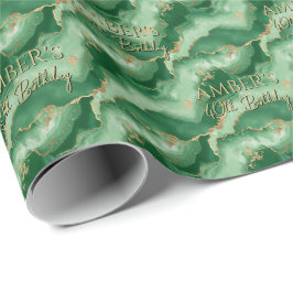Papel De Presente Design de Mármore Abstrato em Dourado Verde Esmera