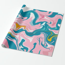 Papel De Presente Design de Mármore Fluido com Rosa e Turquesa